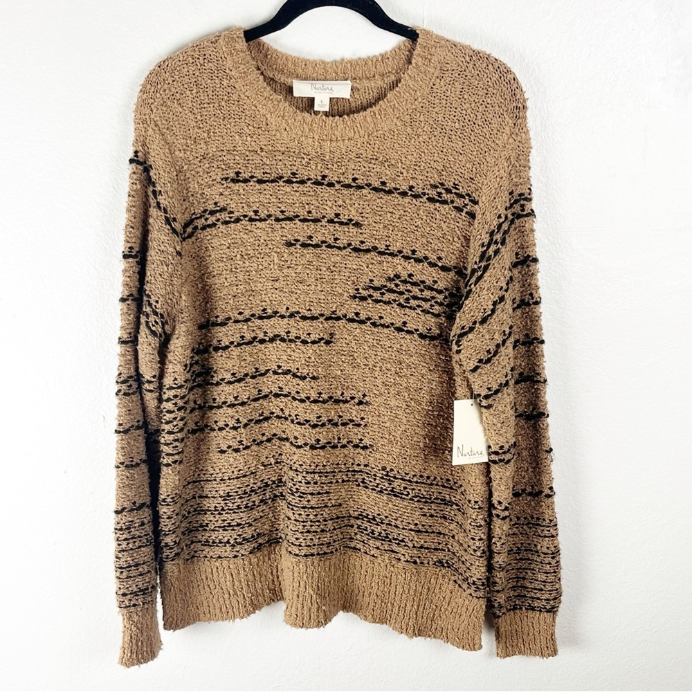 NURTURE Brown Black Striped Long Sleeves Sweater Large Cabincore Rustic Cozy